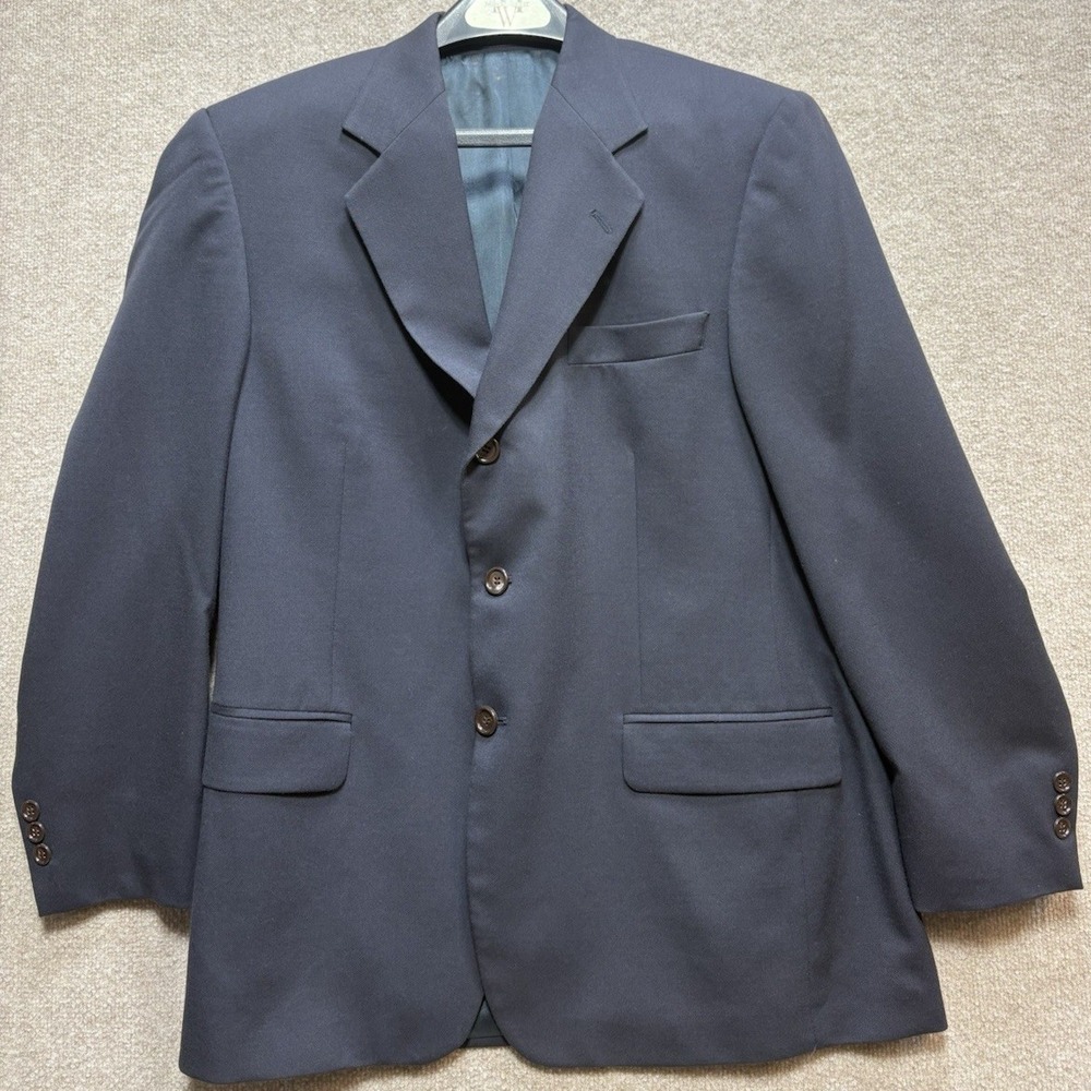 Blazer Jacket Men's Joseph & Feiss 40S 100% Wool Navy Blue Ventless 3 Button